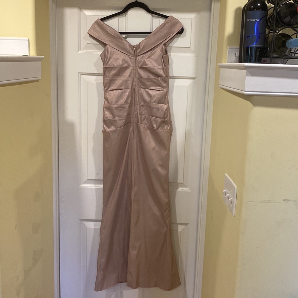 Teri Jon by Rickie Freeman
Metallic Jacquard Off-The-Shoulder Gown - Picture 3 of 4